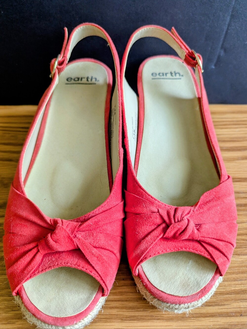 Earth Shoes Orange Knotted Peep-Toe Slingback Espadrilles